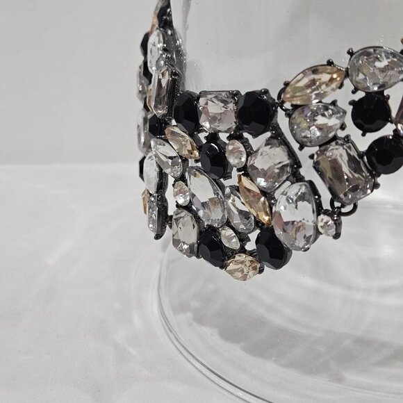 VINTAGE 50 DIAMOND MULTI-COLOR SILVER ELEGANT COLLAR BIB NECKLACE - Picture 3 of 5